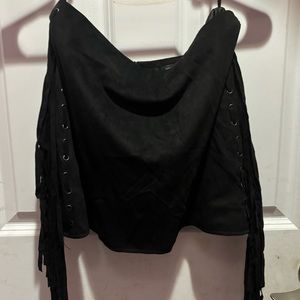 NEW BLACK SUEDE WITH FRINGE SKIRT. SIZE SM   FOREVER 21 LIKE THE DRESS LISTED